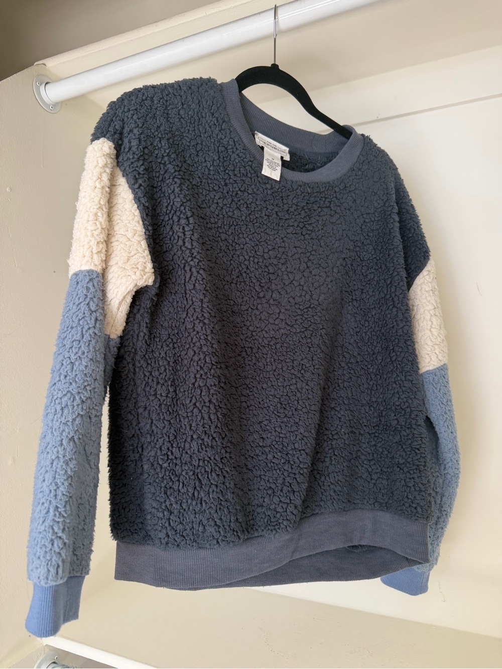 For The Republic Colorblock Sherpa Pullover - Navy, Cream & Light Blue
